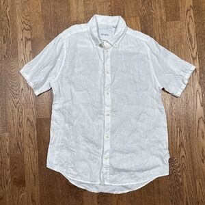 Les Deux Kris Linen White Short Sleeve Button Shirt Mens Medium